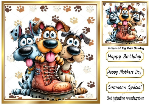 Funny Whimsical Dogs With Paw Prints 8x8 Card (TWO)