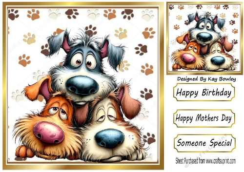 Funny Whimsical Dogs With Paw Prints 8x8 Card (SEVEN)