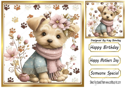 Cute Little Puppy With Pink Flowers 8x8 (ONE)