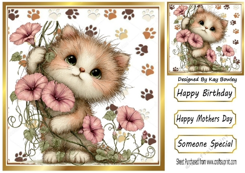 Cute Little Kiten With Pink Flowers 8x8 (ONE)