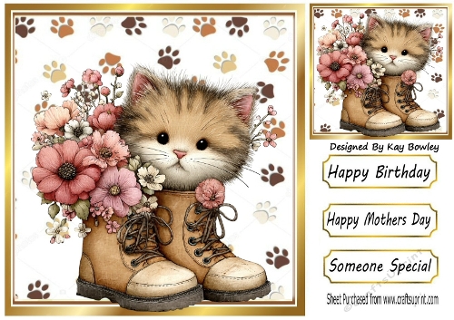 Cute Little Kitten With Pink Flowers 8x8 (TWO)