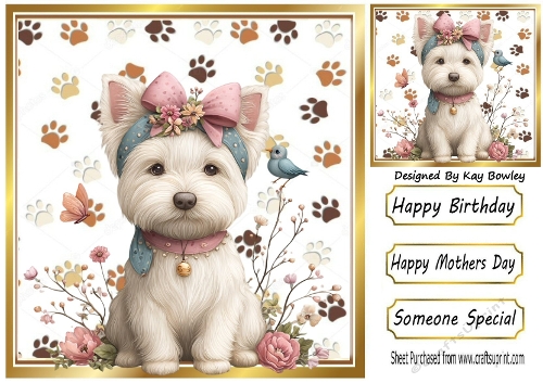 Cute Little Puppy With Pink Flowers 8x8 (THREE)
