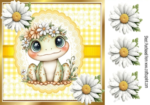 Pretty White Daisies With Cute Frog 8X8 (TWO)