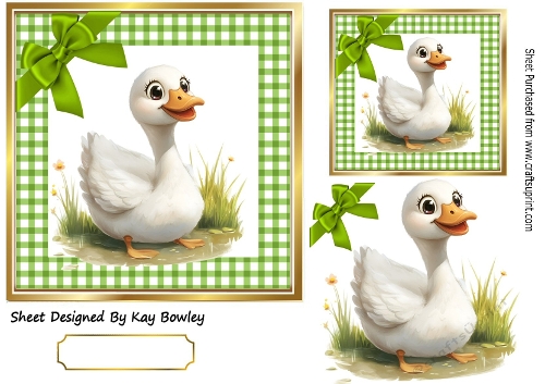 Cute Little Duck 7x7 Green Gingham Topper With Bow (ONE)