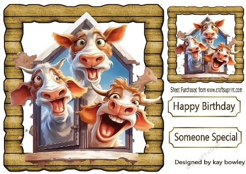 Funny Face Cows In Wooden 8x8 Frame (ONE)