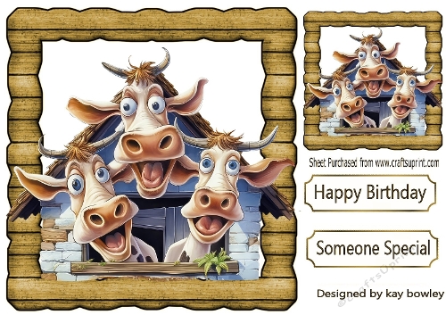 Funny Face Cows In Wooden 8x8 Frame (TWO)