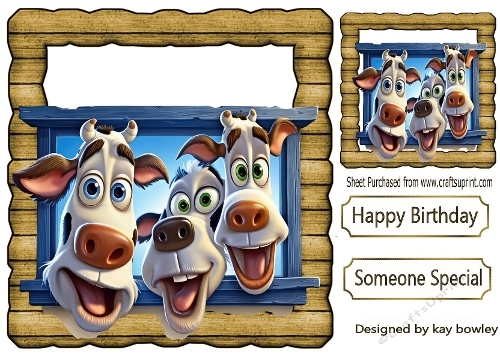 Funny Face Cows In Wooden 8x8 Frame (THREE)