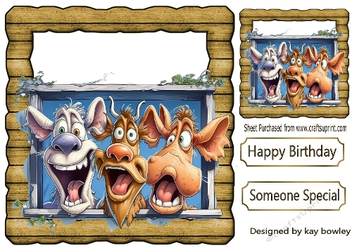 Funny Face Cows In Wooden 8x8 Frame (FOUR)