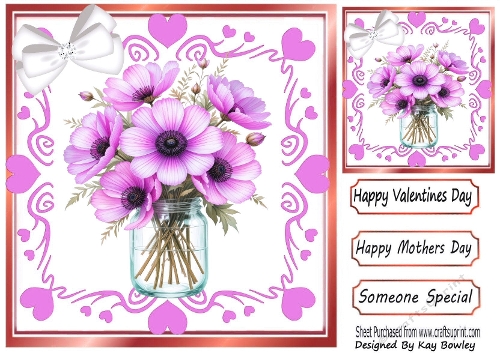 Pretty 8x8  Heart Frame, Lilac Flowers In A Vase With Bow