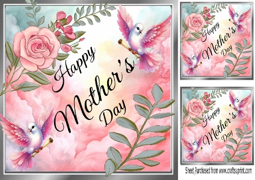 Pretty Doves And Pink Flowers 8x8 Mothers Day Card