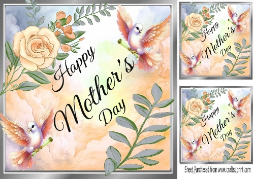 Pretty Doves And Gold Flowers 8x8 Mothers Day Card