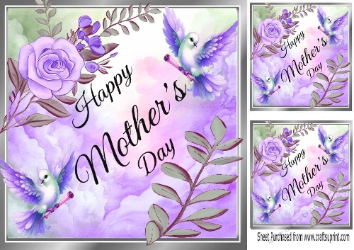 Pretty Doves And Lilac Flowers 8x8 Mothers Day Card