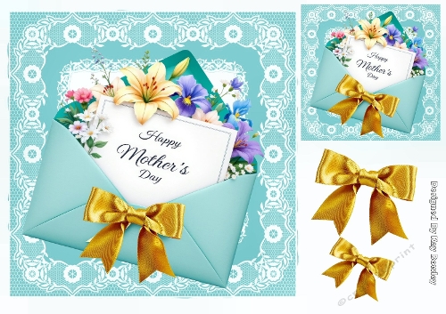 Pretty Envelope Of  Flowers With Turq Lace 8X8