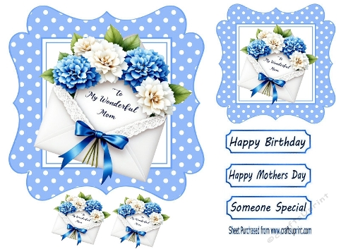Pretty Blue Flowers & Polkadot 7x7  (WONDERFUL MOM)