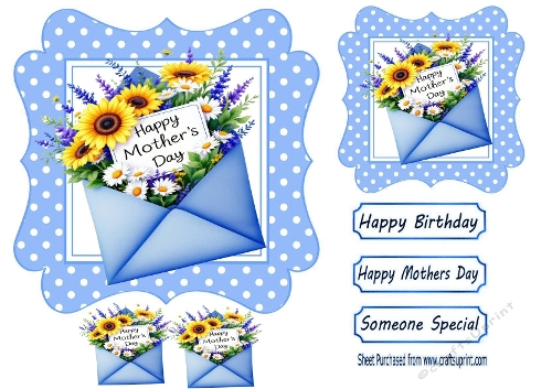Pretty Blue/Yellow Flowers & Polkadot 7x7 Mothers day  