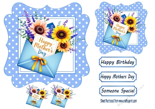 Pretty Blue/White Flowers  & Polkadot 7x7 MOTHERS DAY