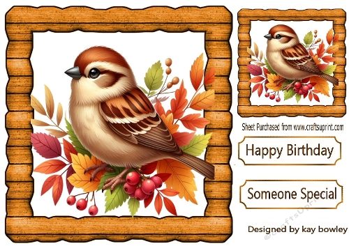 Pretty Autumn Sparrow On A Branch 8x8 (ONE)