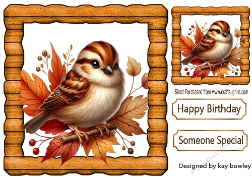 Pretty Autumn Sparrow On A Branch 8x8 (TWO)
