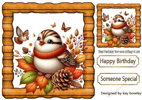 Pretty Autumn Sparrow On A Branch 8x8 (THREE)