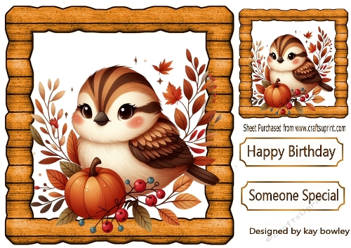 Pretty Autumn Sparrow On A Branch 8x8 (FOUR)