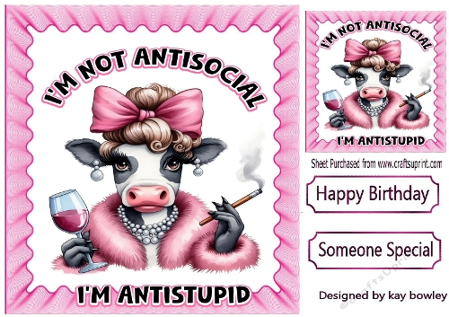 Cow With Attitude & Pink Fur 8x8