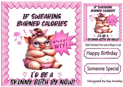Moody Pig In The Pink With Humour 8X8