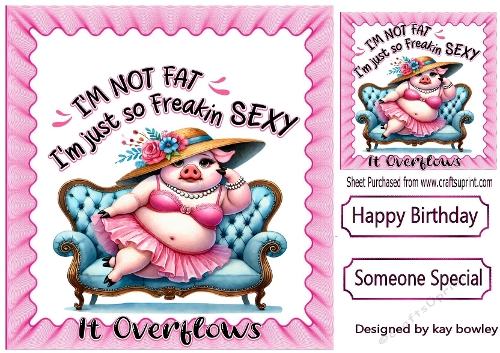 Lazy Pig Lounging In Pink With Attitude 8x8