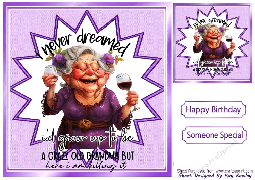 Crazy Gran With Attitude, 8x8 Purple Funky Frame
