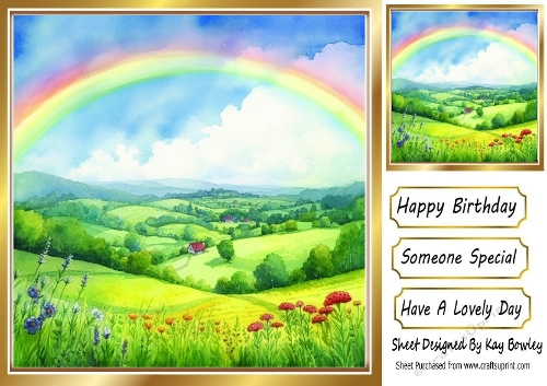 Pretty Scene Of A Field Of Flowers & A Rainbow 8x8