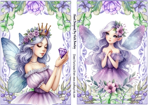2 Purple Floral A5 Frames, With Purple Fairies (Set One)