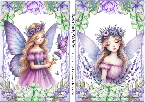 2 Purple Floral A5 Frames, With Purple Fairies (Set Two)