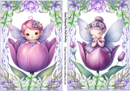 2 Purple Floral A5 Frames, With Purple Fairies (Set Three)