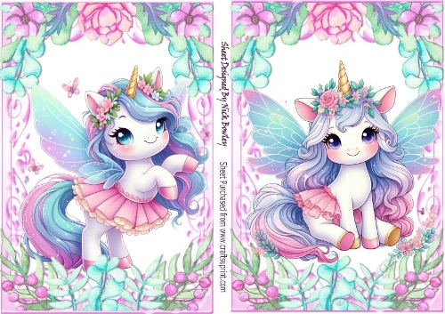 2 Pink Floral A5 Frames, With Unicorns (Set One)