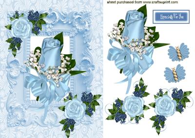 Ice Blue Rose, in Ornate Frame