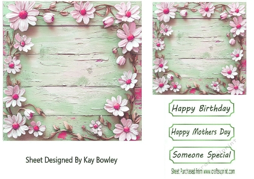 Pretty Flowers With Wood Pink 7X7 Card Front