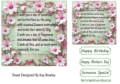 Pretty Flowers With Wood Pink 7X7 Card Front/Insert