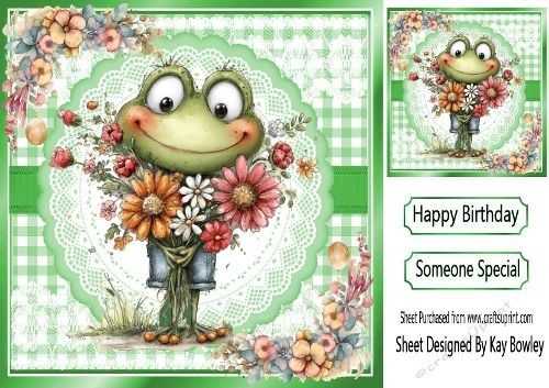 Green Gingham With Cute Frog With Flowers 8x8