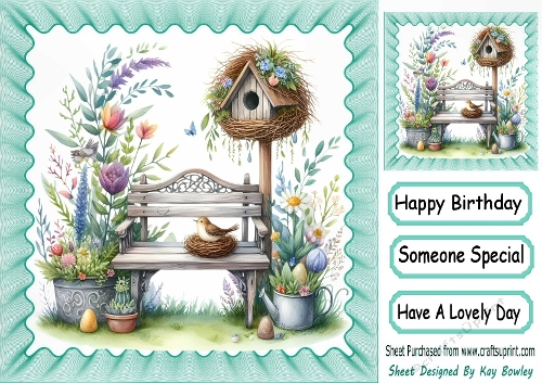 Pretty Garden Bench With Flowers 8x8
