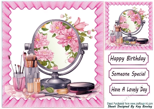  Pink Girlie Things, Makeup & Mirror 8x8 In Pink Frill Frame
