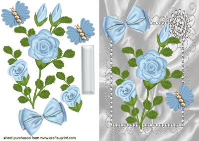 Sky Blue Rose in Silver Diamonte Frame