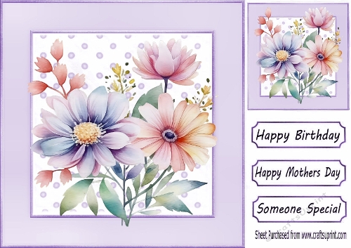 Pretty Watercolour Flowers In Lilac 8x8 Frame (ONE)