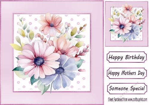 Pretty Watercolour Flowers In Pink 8x8 Frame (TWO)