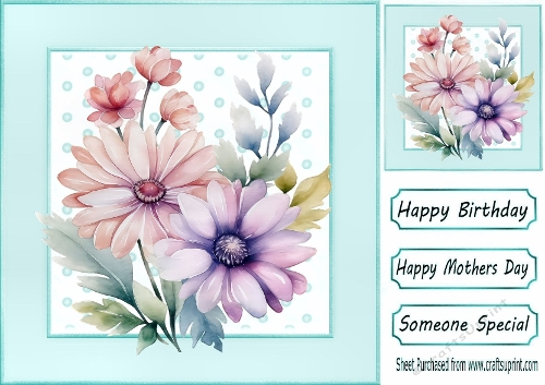 Pretty Watercolour Flowers In Turq 8x8 Frame (THREE)