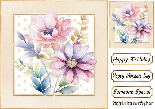 Pretty Watercolour Flowers In Peach 8x8 Frame (FOUR)