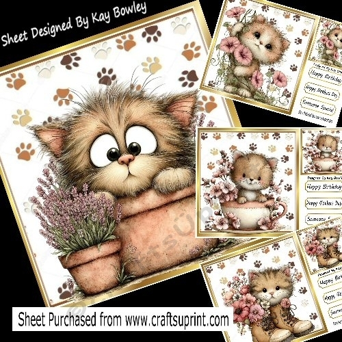 Cute Set Of 4 Playful Kittens 8x8 Card Mini Kit