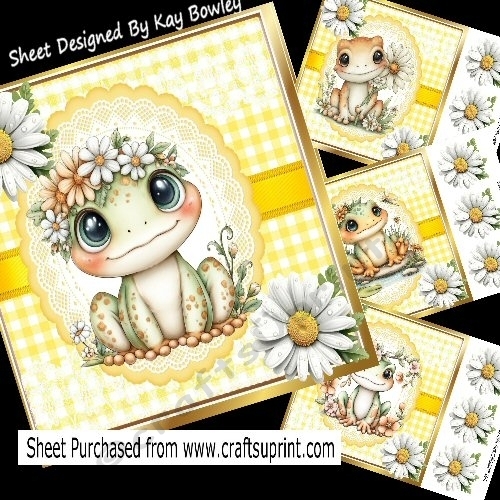  Set Of 4 Happy Frogs With Daisies 8x8 Card Mini Kit, 