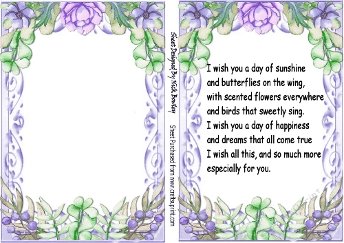Purple Flower Frame Card Front A5 With Insert & Verse (TWO)