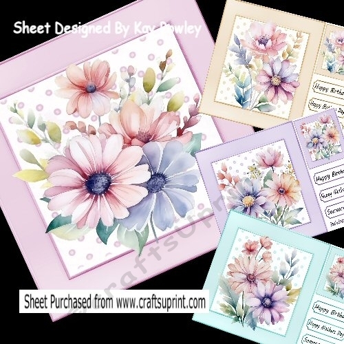 Pretty Set Of Water Colour Flowers 8x8 Card Mini Kit