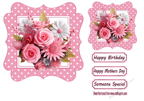 Pretty Pink Flowers/Roses In Pink 7x7 Polkadot Frame (ONE)