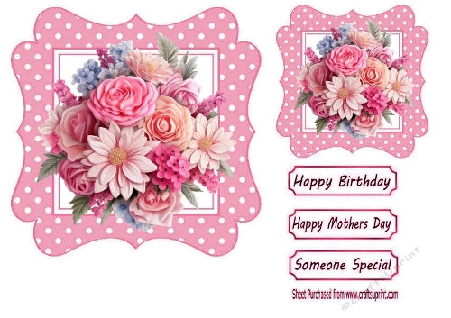 Pretty Pink Flowers/Roses In Pink 7x7 Polkadot Frame (TWO)